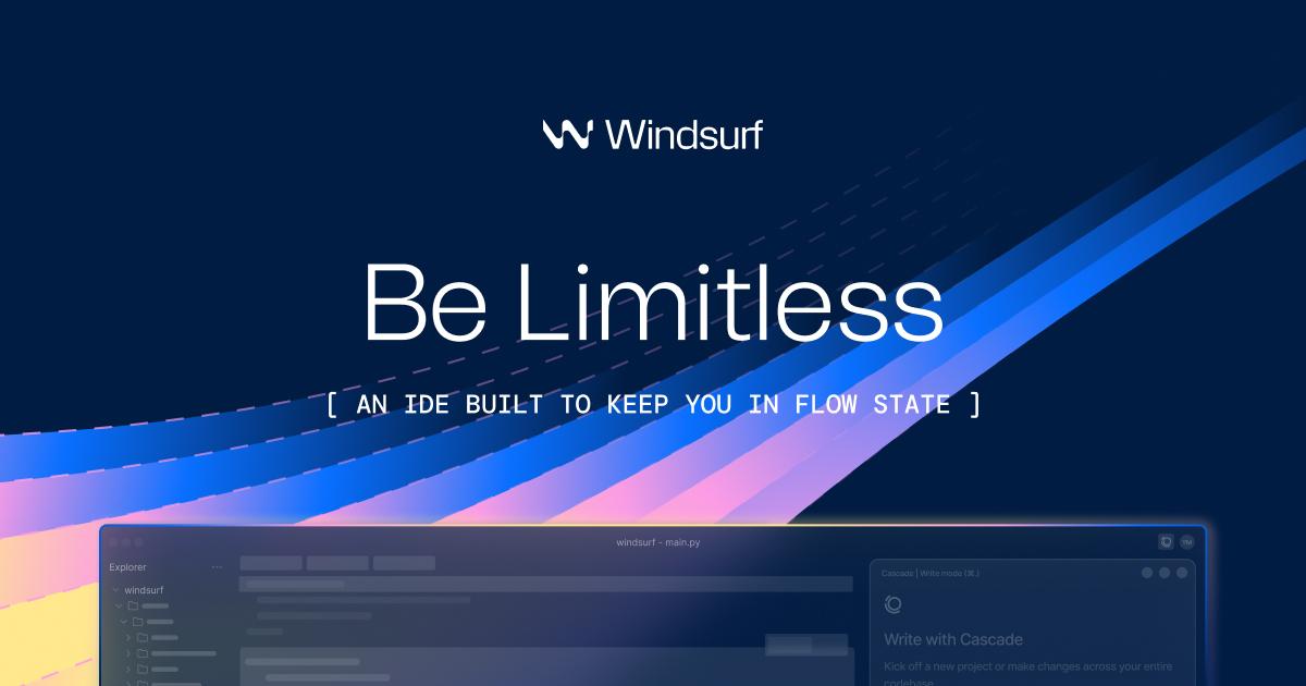 Windsurfのエディタ画面。Codeiumが提供するAI統合型コードエディタ